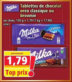 Tablettes de chocolat oréo classique ou brownie