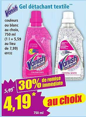 Vanish Gel détachant textile couleurs ou blanc au choix, 750 ml