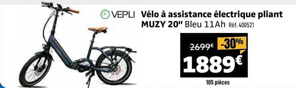 Vélo à assistance électrique pliant MUZY 20" Bleu 11Ah Réf. 400521