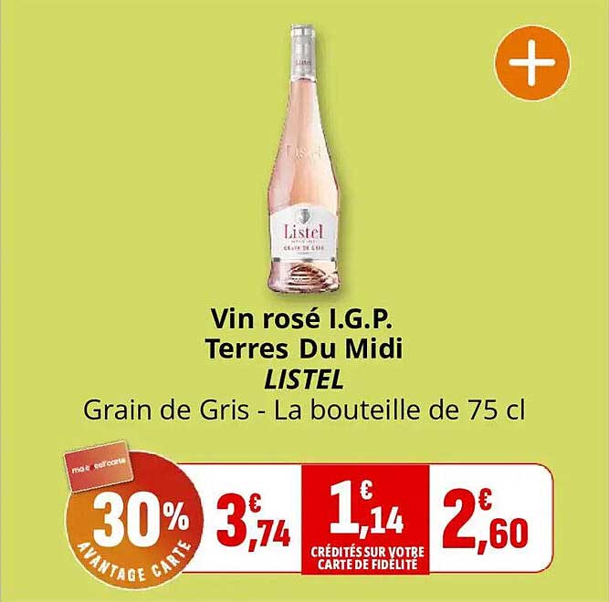 Vin rosé I.G.P. Terres Du Midi LISTEL Grain de Gris - La bouteille de 75 cl