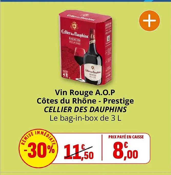 Vin Rouge A.O.P Côtes du Rhône - Prestige CELLIER DES DAUPHINS Le bag-in-box de 3 L