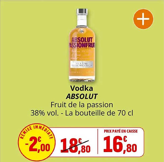 Vodka ABSOLUT Fruit de la passion 38% vol. - La bouteille de 70 cl