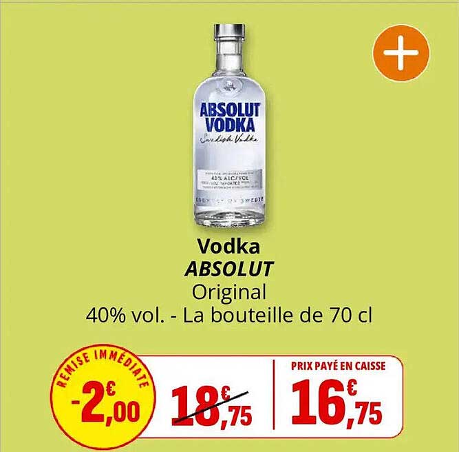 Vodka ABSOLUT Original 40% vol. - La bouteille de 70 cl