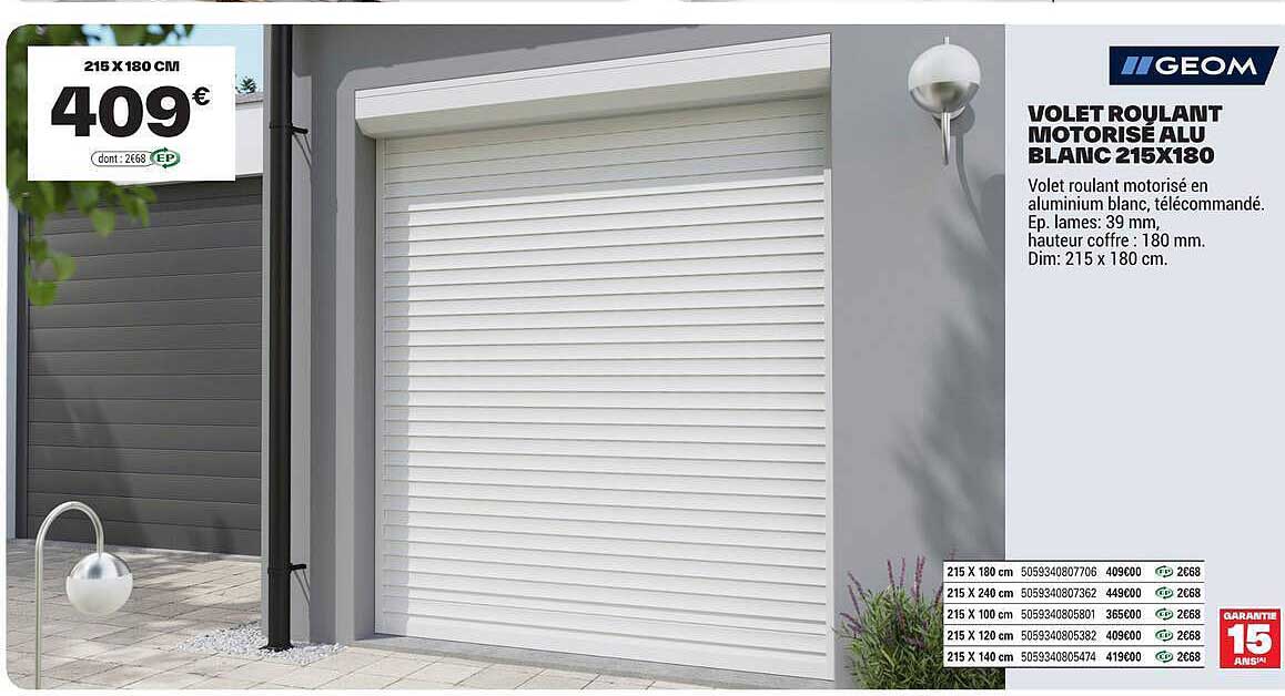 VOLET ROULANT MOTORISÉ ALU BLANC 215X180