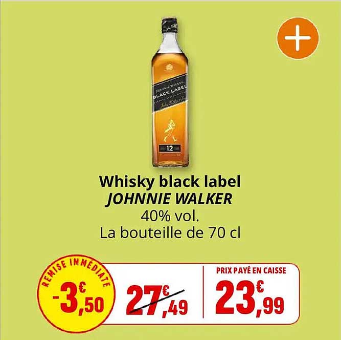 Whisky black label JOHNNIE WALKER 40% vol. La bouteille de 70 cl