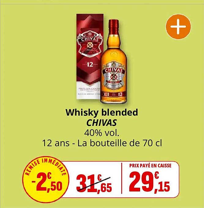 Whisky blended CHIVAS 40% vol. 12 ans - La bouteille de 70 cl