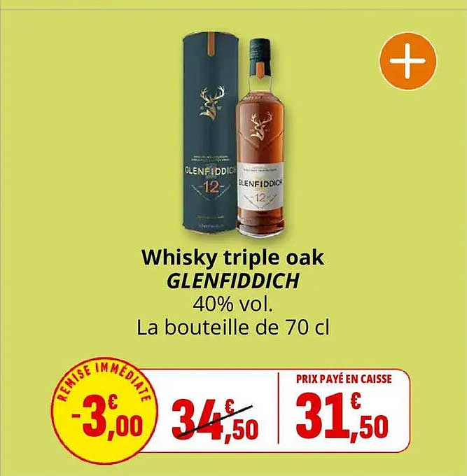 Whisky triple oak GLENFIDDICH 40% vol. La bouteille de 70 cl