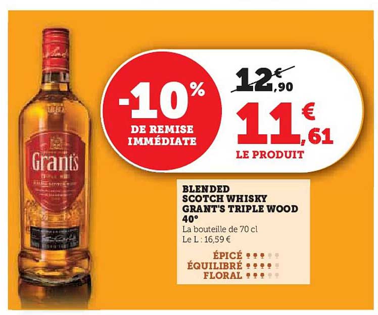 BLENDED SCOTCH WHISKY GRANT'S TRIPLE WOOD 40°