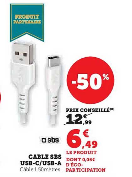 CABLE SBS USB-C/USB-A