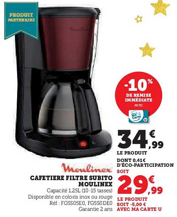 CAFETIERE FILTRE SUBITO MOULINEX