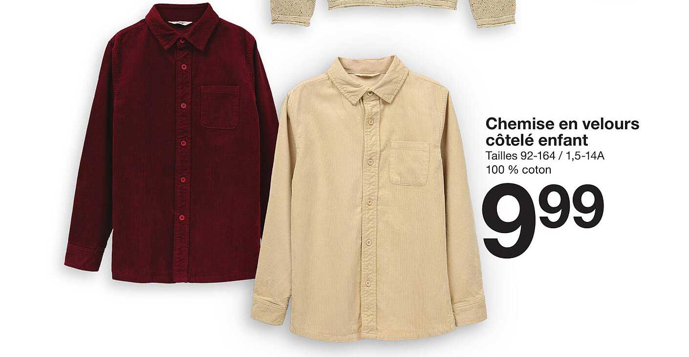 Chemise en velours côtelé enfant