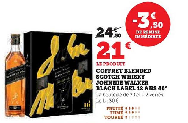 COFFRET BLENDED SCOTCH WHISKY JOHNNIE WALKER BLACK LABEL 12 ANS 40°