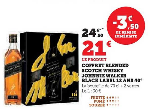 COFFRET BLENDED SCOTCH WHISKY JOHNNIE WALKER BLACK LABEL 12 ANS 40°