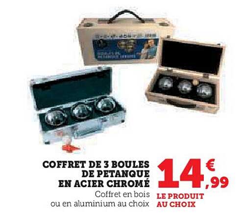 COFFRET DE 3 BOULES DE PETANQUE EN ACIER CHROMÉ