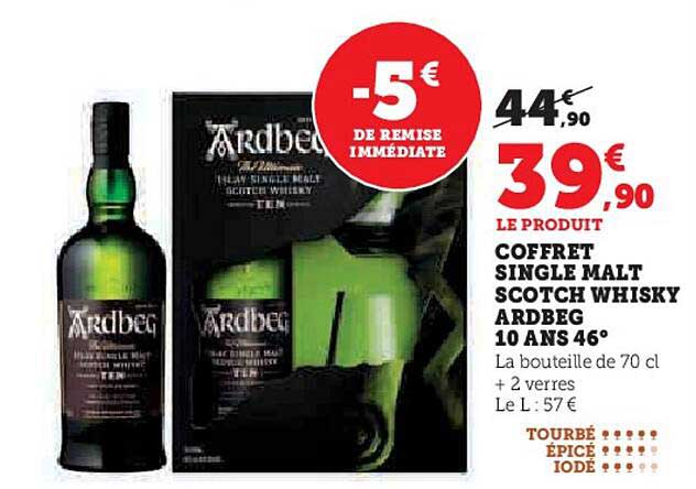 COFFRET SINGLE MALT SCOTCH WHISKY ARDBEG 10 ANS 46°