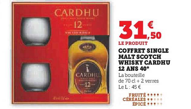 COFFRET SINGLE MALT SCOTCH WHISKY CARDHU 12 ANS 40°