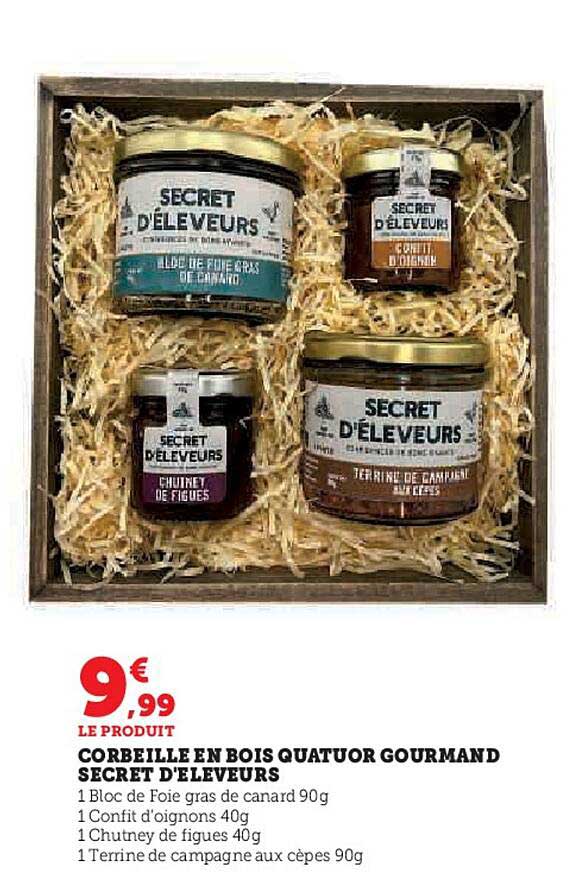 CORBEILLE EN BOIS QUATUOR GOURMAND SECRET D'ÉLEVEURS