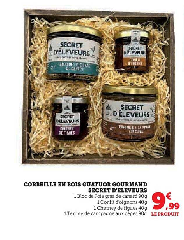 CORBEILLE EN BOIS QUATUOR GOURMAND SECRET D'ÉLEVEURS