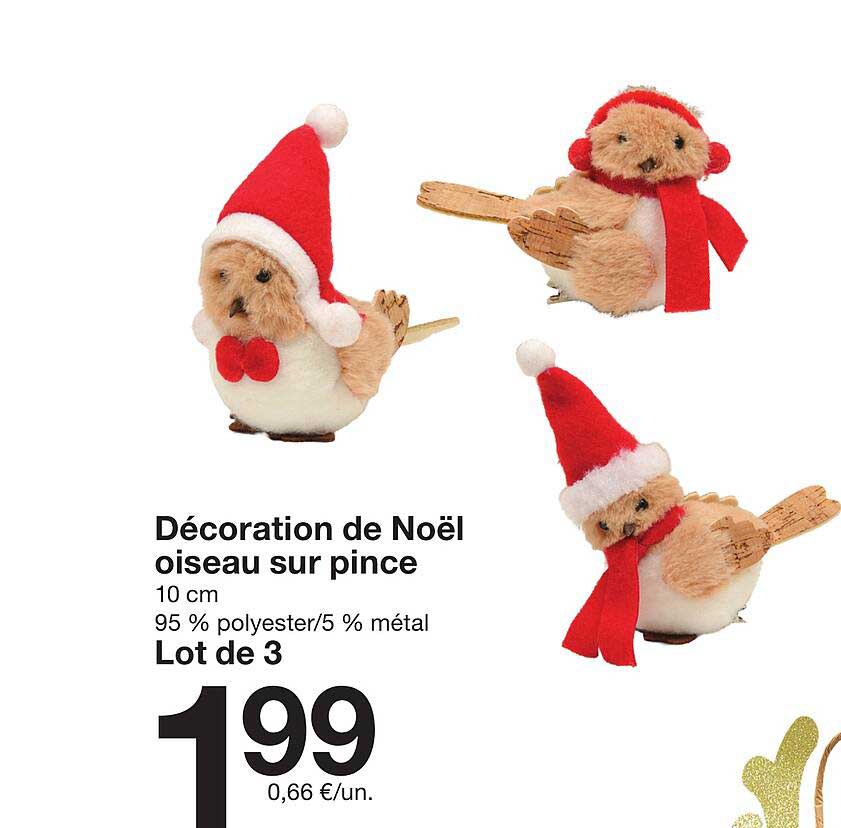 Décoration de Noël oiseau sur pince
