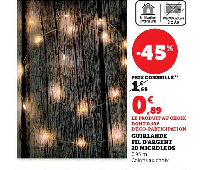 GUIRLANDE FIL D'ARGENT 20 MICROLEDS