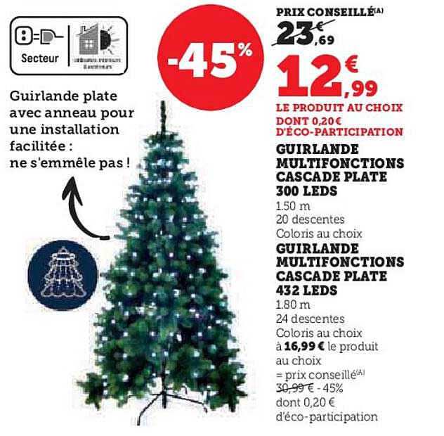 Guirlande multifonctions cascade plate 300 LEDs et 432 LEDs