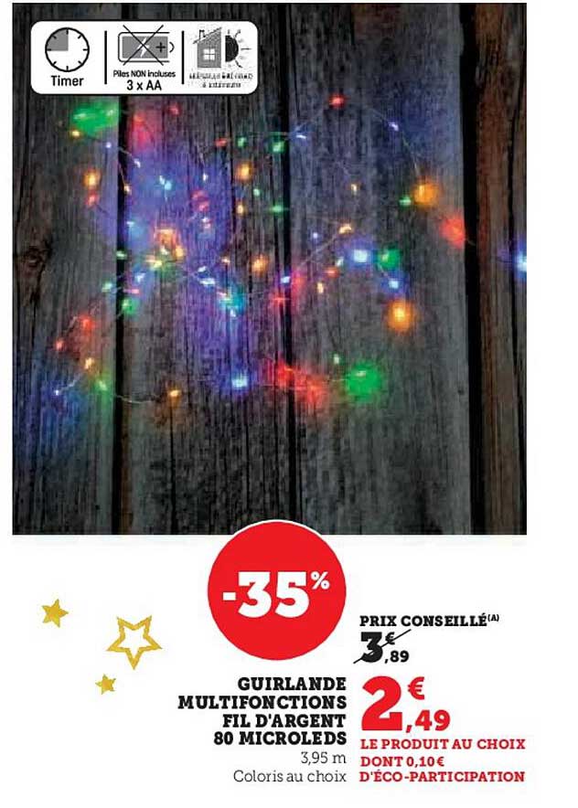 Guirlande multifonctions fil d'argent 80 microleds