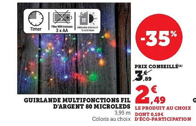 GUIRLANDE MULTIFONCTIONS FIL D'ARGENT 80 MICROLEDS