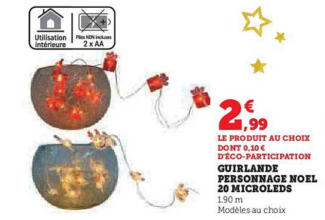 GUIRLANDE PERSONNAGE NOEL 20 MICROLEDs