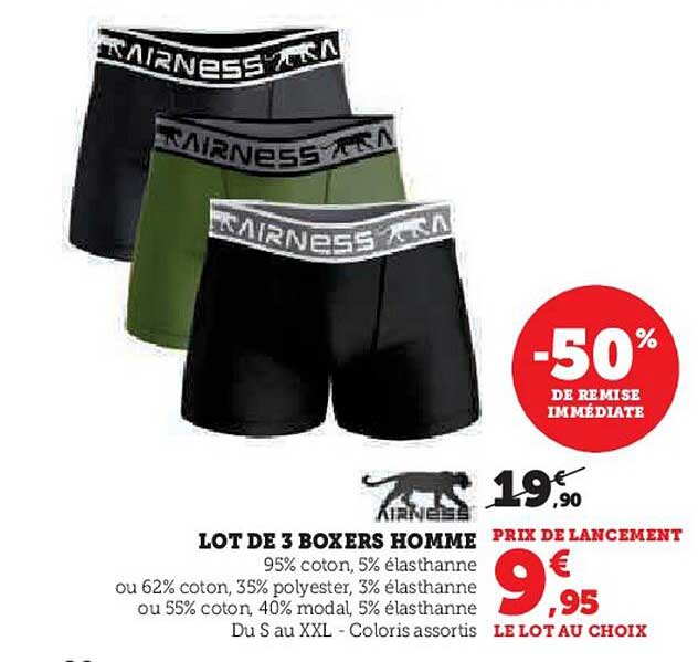 LOT DE 3 BOXERS HOMME