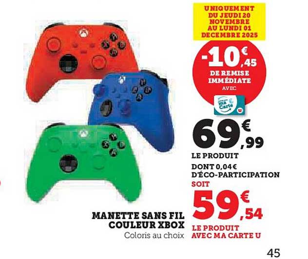 MANETTE SANS FIL COULEUR XBOX