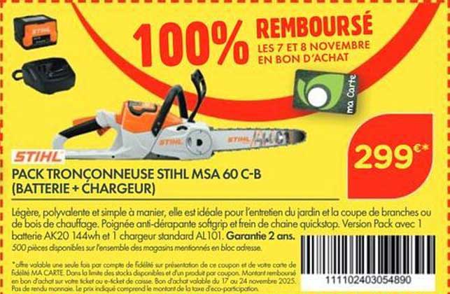 PACK TRONÇONNEUSE STIHL MSA 60 C-B (BATTERIE + CHARGEUR)