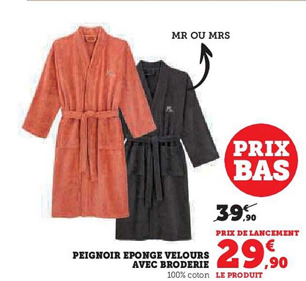 PEIGNOIR Eponge Velours avec Broderie