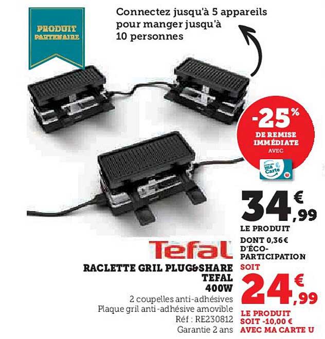 RACLETTE GRIL PLUG&SHARE TEFAL 400W
