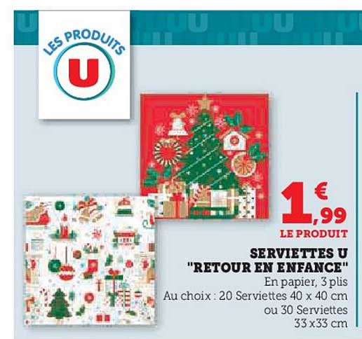 SERVIETTES U "RETOUR EN ENFANCE"