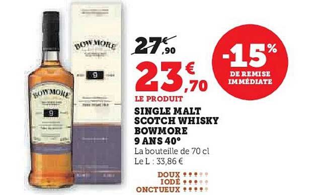 SINGLE MALT SCOTCH WHISKY BOWMORE 9 ANS 40°