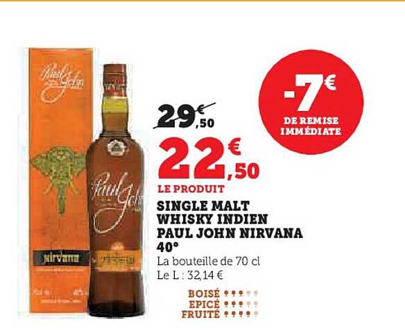 SINGLE MALT WHISKY INDIEN PAUL JOHN NIRVANA 40°