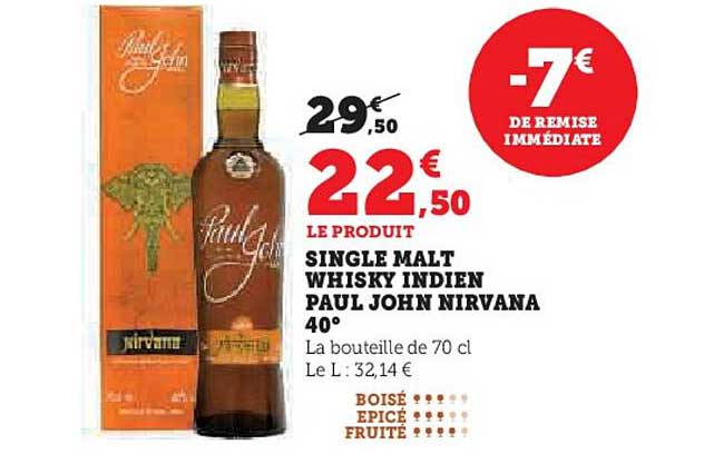 SINGLE MALT WHISKY INDIEN PAUL JOHN NIRVANA 40°