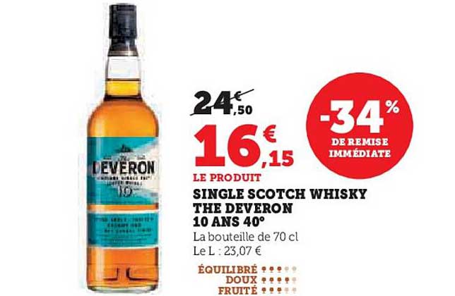 SINGLE SCOTCH WHISKY THE DEVERON 10 ANS 40°