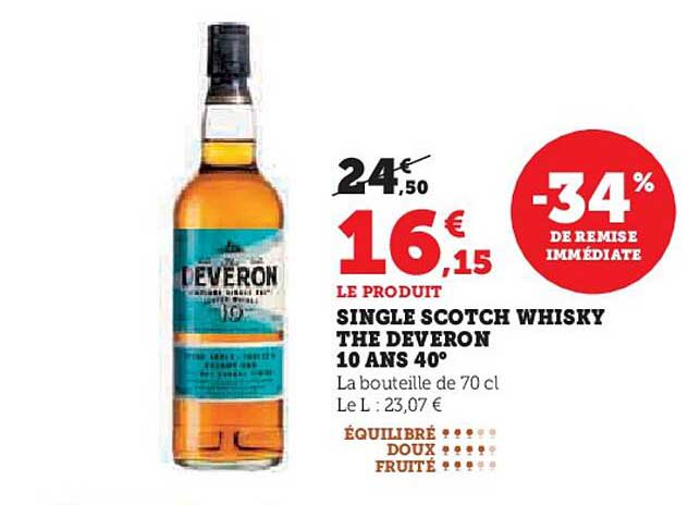SINGLE SCOTCH WHISKY THE DEVERON 10 ANS 40°