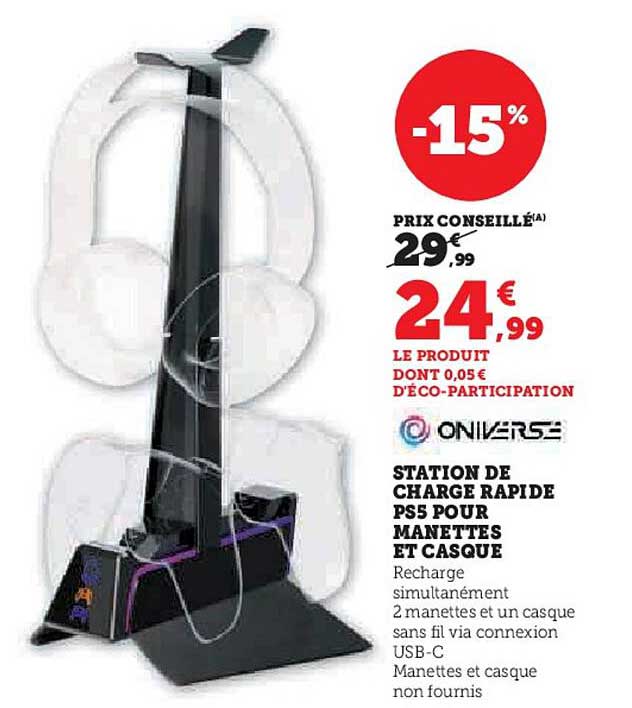 STATION DE CHARGE RAPIDE PS5 POUR MANETTES ET CASQUE
