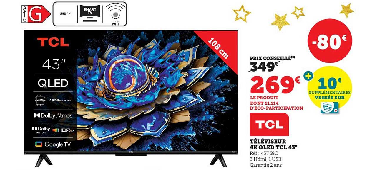 Téléviseur 4K QLED TCL 43"