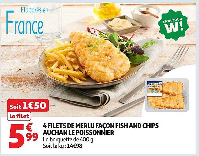 Promo 4 Filets De Merlu Façon Fish And Chips Auchan Le Poissonnier chez ...