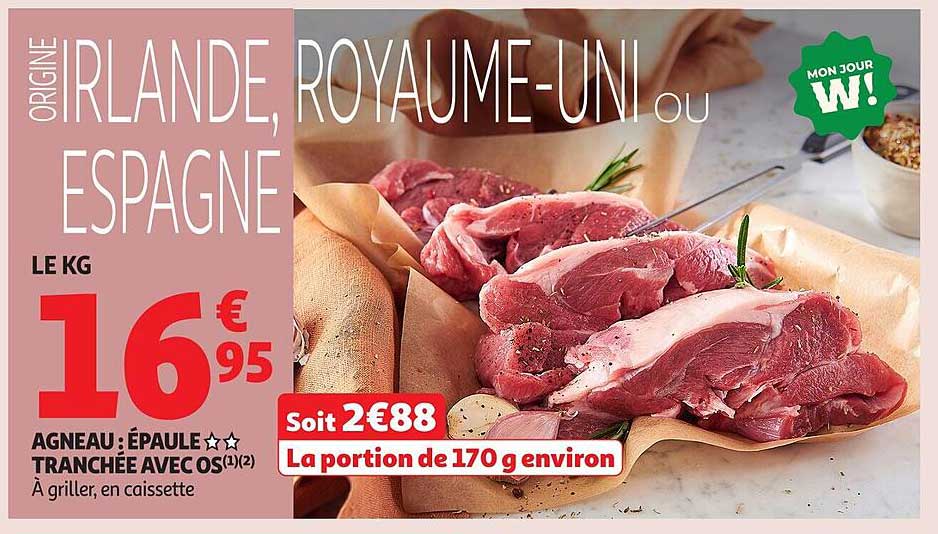 AGNEAU : ÉPAULE ☆☆ TRANCHÉE AVEC OS(1)(2)