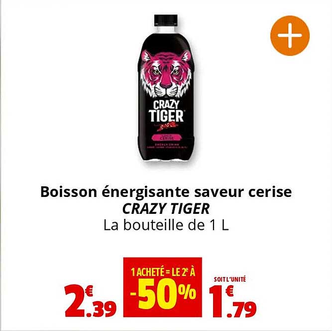 Boisson énergisante saveur cerise CRAZY TIGER La bouteille de 1 L