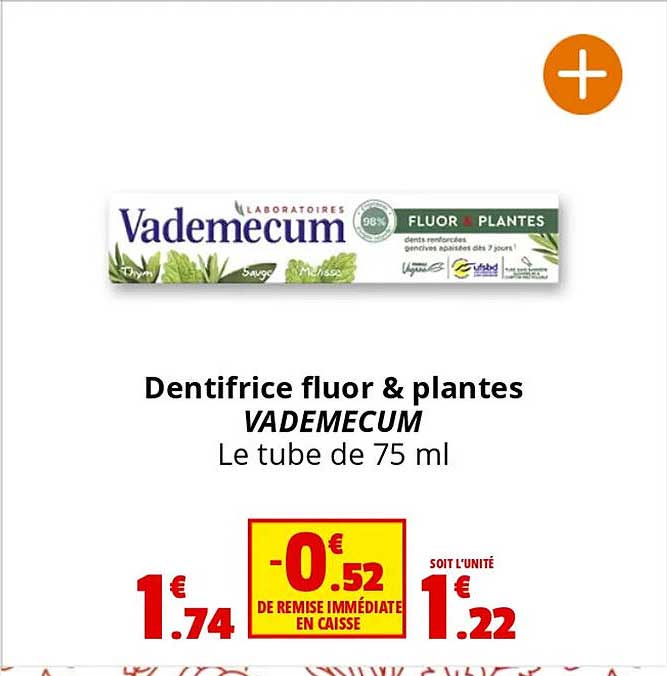 Dentifrice fluor & plantes VADEMECUM Le tube de 75 ml