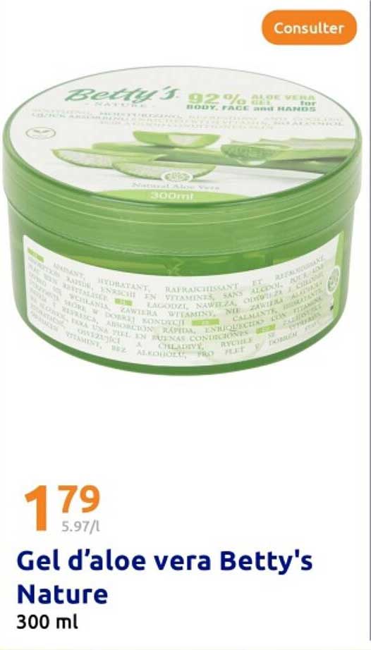 Promo Gel D'aloe Vera Betty's Nature chez Action - 123Catalogue.fr