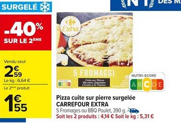 Pizza cuite sur pierre surgelée CARREFOUR EXTRA
