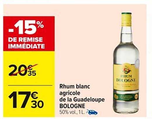 Rhum blanc agricole de la Guadeloupe BOLOGNE