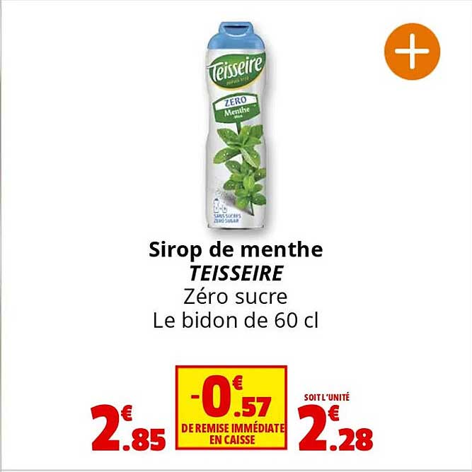 Sirop de menthe TEISSEIRE Zéro sucre Le bidon de 60 cl
