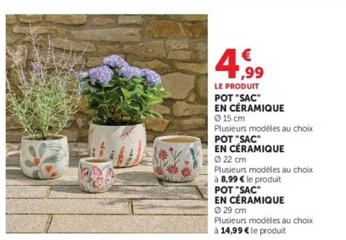 LE PRODUIT POT "SAC" EN CÉRAMIQUE Ø 15 cm Plusieurs modèles au choix